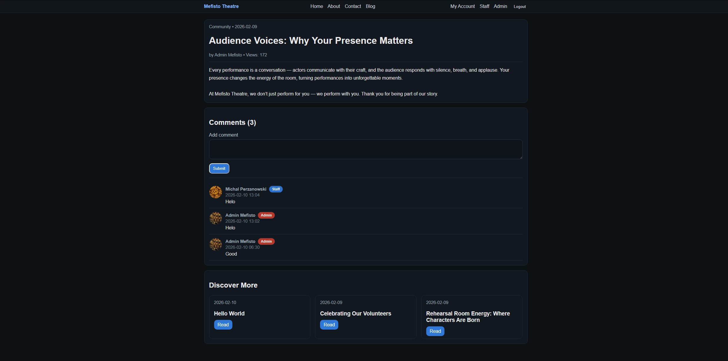 Mefisto Theatre blog post page